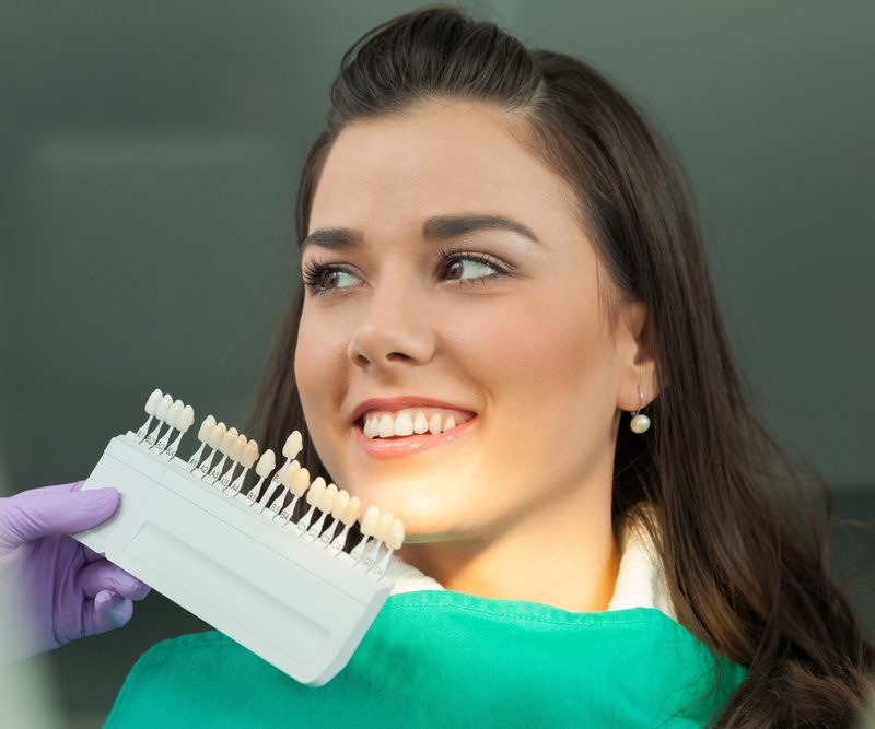 A woman looking to get dental veneers in Guelph at the dentist.